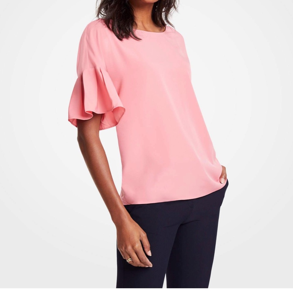 Ann Taylor Petite Flutter Sleeve Top MP